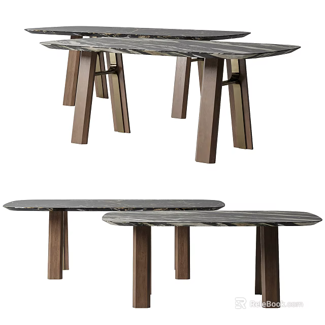 Elegant Modern Dining Table With Sleek Marble Top And Sturdy Wooden Legs 3d model 