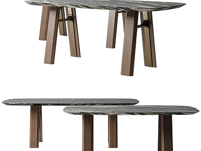 Elegant Modern Dining Table With Sleek Marble Top And Sturdy Wooden Legs 3d model