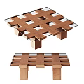 Modern Coffee Table With Geometric Wooden Interlocking Structure And Glass Insert Panels 3d model