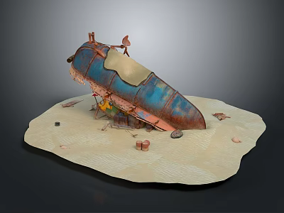 Vintage Rusty Blue Water Transport Vehicle With Canvas Cover And Wooden Frame 3d model
