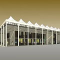 Modern Sales Office Building With Geometric White Canopy Roof And Column Supports