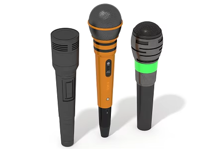 Three Various Design Microphones With Orange Black And Green Color Accents 3d model