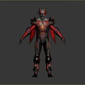 Red And Black Spiked Armor Sci Fi Fantasy Creature Character With Aggressive Design