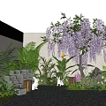 Garden Plant Combination Featuring Wisteria Purple Flowers Tropical Plants Stone Decor And Pebble Ground