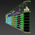 Supermarket Display Shelves Filled With Various Snacks Drinks And Canned Goods