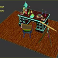 Mahogany Writing Desk With Lamp Books Candlesticks And Chair On Orange Rug