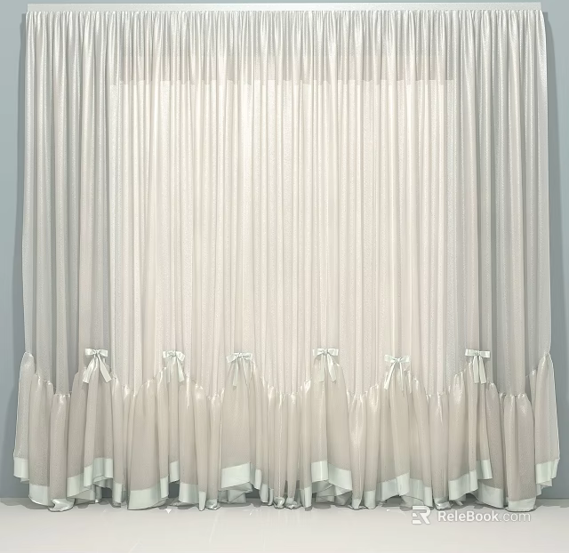 Light Colored Pleated Curtains With Bow Accents For Home Window Decor 3d model 