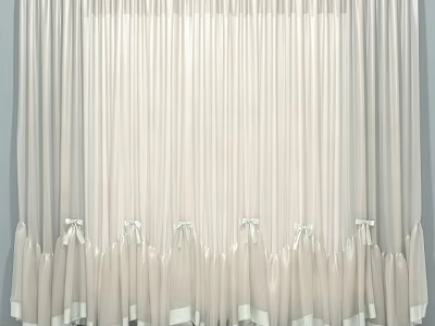 Light Colored Pleated Curtains With Bow Accents For Home Window Decor 3d model