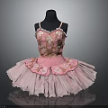 Pink Ballet Dress With Spaghetti Straps And Floral Patterns On Layered Fluffy Skirt