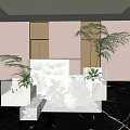 Indoor Plants In Transparent Cubes With Palm Plant And Succulents In Modern Interior Marble Floor