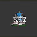 Complex Industrial Mechanical Device With Blue Top Silver Components Green Base And Red Pipes