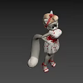 Animated Game Character White Fur Pink Ears Red Bow Heart Pattern Dress Belt And Sandals