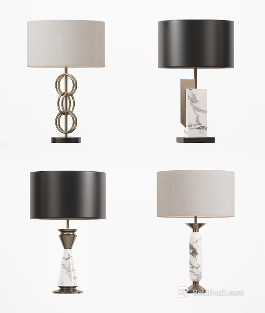 Modern Table Lamps With Metal Bases Fabric Shades And Marble Accents 3d model 