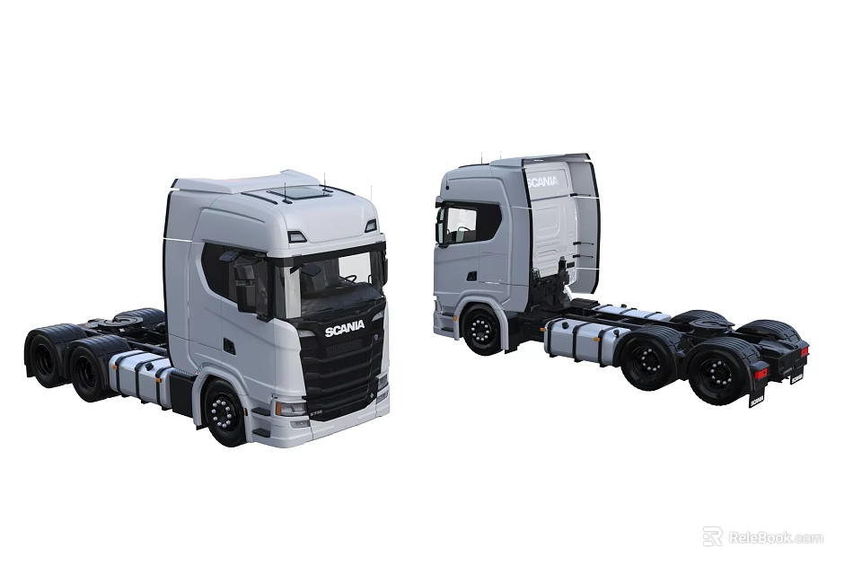 White Scania Truck Showing Front And Side Views With Cab And Wheels 3d model 