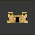 Cartoon Egyptian Themed Scene with Stone Brick Towers Gateway and Blue Statues on Carpet