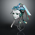 Futuristic Cybernetic Character Mask With Mechanical Blue Accents And Metallic Elements
