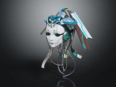 Futuristic Cybernetic Character Mask With Mechanical Blue Accents And Metallic Elements 3d model