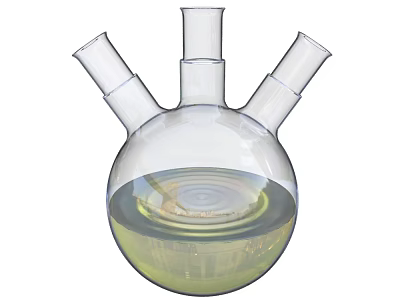 Three Necked Glass Spherical Industrial Equipment Vessel Containing Liquid for Chemical Reactions 3d model