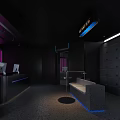 YB2 Neon Light Bar Interior with Black Tone Purple Curtain Counter and Blue Lighting