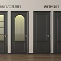 Dark Colored Kitchen Bathroom And Bedroom Doors With Glass Panels And Solid Design 3d model