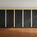 Multiple Black Hinged Doors Featuring Various Panel Designs in Interior Space