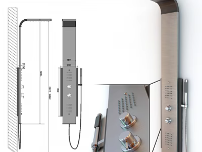 Modern Shower System Design with Fixed Head Handheld Sprayer and Control Panel 3d model