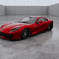 Red Two Door Sports Car With Sleek Design In Concrete Indoor Showroom