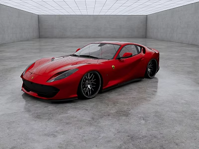 Red Two Door Sports Car With Sleek Design In Concrete Indoor Showroom 3d model