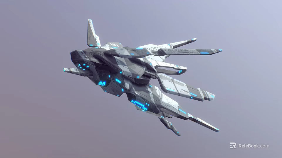 Futuristic Spaceship With Sleek Gray White Design And Blue Glowing Accents 3d model