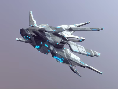 Futuristic Spaceship With Sleek Gray White Design And Blue Glowing Accents 3d model