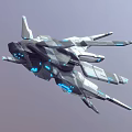 Futuristic Spaceship With Sleek Gray White Design And Blue Glowing Accents 3d model