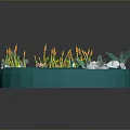 Modern Circular Water Feature With Blue Water Lily Pads Lotus Flowers And Decorative Plants