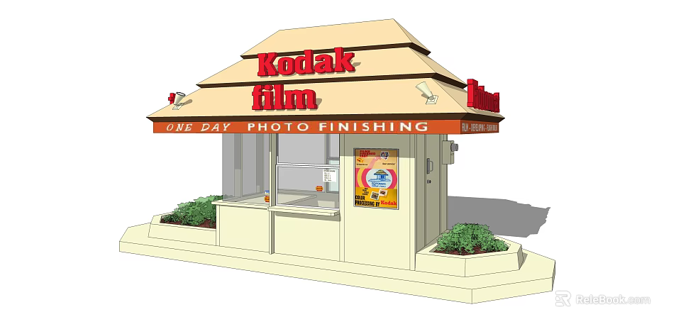 Kodak Photo Booth Exterior With Kodak Film Sign And 1 Hour Photo Finishing Service 3d model 
