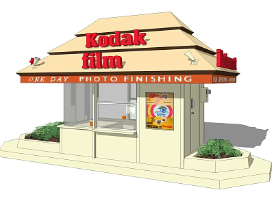 Kodak Photo Booth Exterior With Kodak Film Sign And 1 Hour Photo Finishing Service 3d model