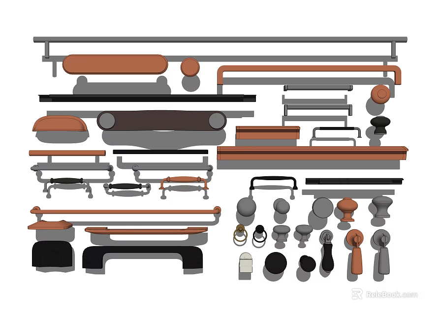 Different Types Of Cabinet And Drawer Handles In Various Shapes Materials And Colors 3d model 