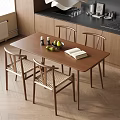 Modern Restaurant Wooden Dining Table With Woven Chairs Fruit Bowl Open Book Salt Pepper Shakers