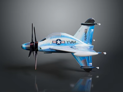Aerospace Model Aircraft With Blue White Paint US Navy Logo Star Emblem And Propeller Design 3d model
