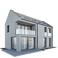Detached Villa With White Exterior Dark Roof Solar Panels And Wooden Slatted Porch