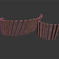 Brown Wooden Dominoes as Household Items Arranged in Curved Shape on White Background