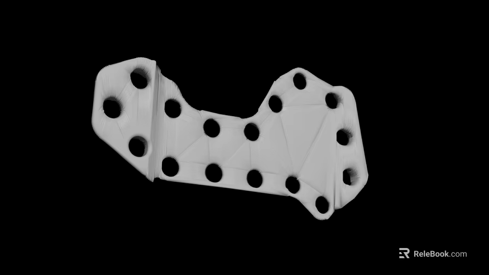 White Irregular Shaped Structural Component With Multiple Holes On Black Background 3d model 
