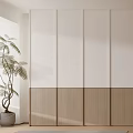 Modern Minimalist Wardrobe Design With White Light Wood And Dark Checkered Sliding Door Panels