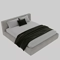 Modern Minimalist Double Bed With Linen Upholstery Simple Headboard White Sheets And Green Throw