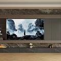 Modern TV Background Wall Design With Marble Panel Storage Cabinets And Fireplace 3d model