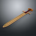 Traditional Historical Sword with Golden Blade Brown Hilt and Decorative Guard Design