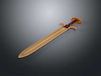 Traditional Historical Sword with Golden Blade Brown Hilt and Decorative Guard Design 3d model
