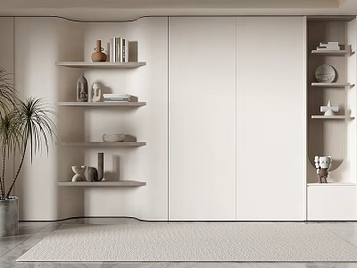 Light Colored Modern Decorative Cabinet with Open Shelves Displaying Vases Books and Decorative Ornaments 3d model