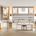 Modern Live Stream Studio with Host Desk Lighting Equipment Background Screens and Product Display Shelves