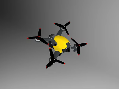 Smart Machine Drone With Yellow Black Body And Multiple Propellers For Aerial Operations 3d model