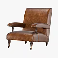 Classic Brown Leather Single Sofa With Armrest And Decorative Wooden Legs