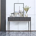 Modern Gray Console Table With Black Legs Decorative Vase Flowers And Eiffel Tower Painting